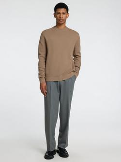 Selected Cotton Blend Crew Neck Jumper - view 2, Greige