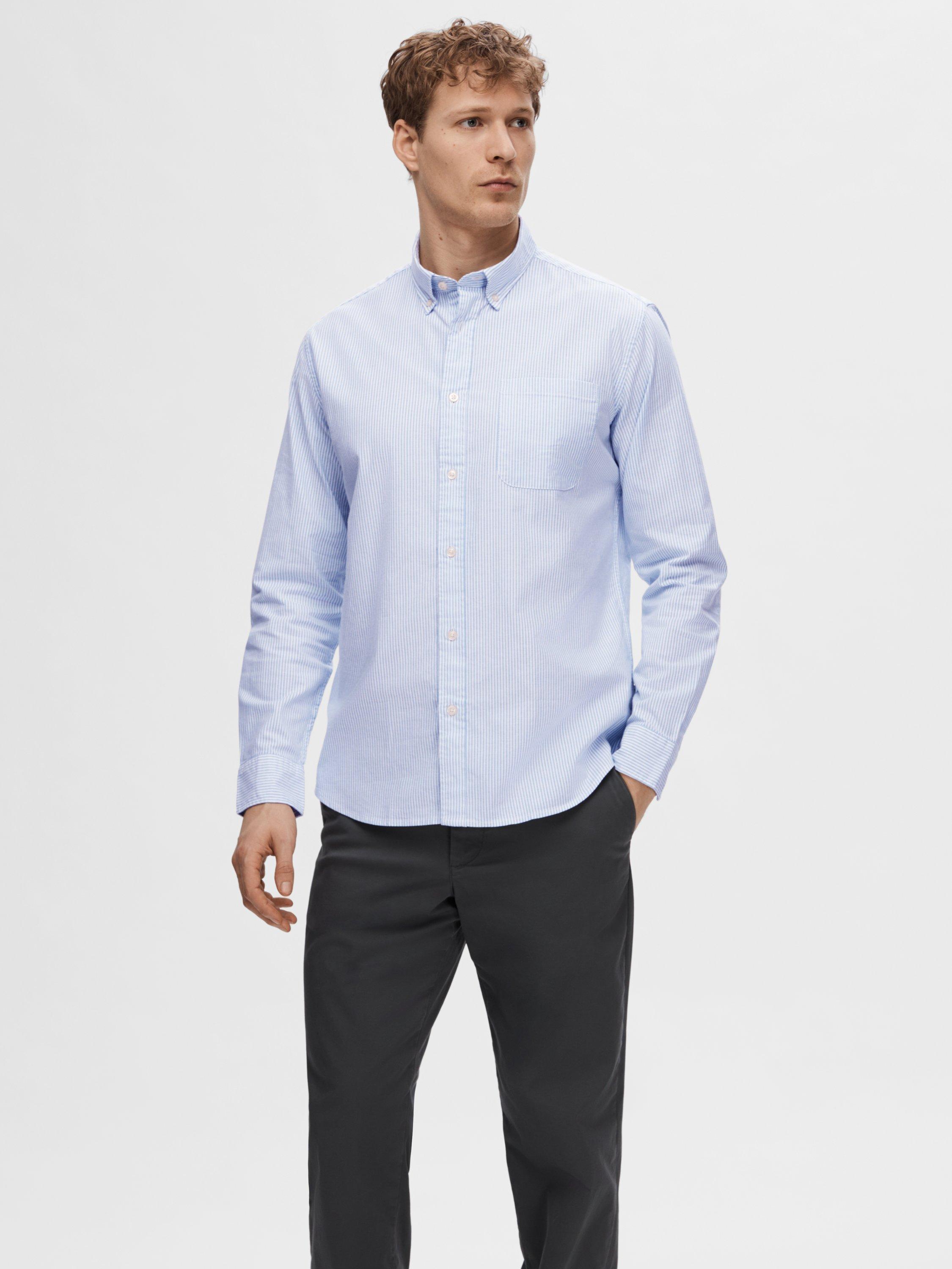 Product image 1 of 6, which shows Selected Rick Stripe Regular Fit Oxford Shirt, Skyway/White, S