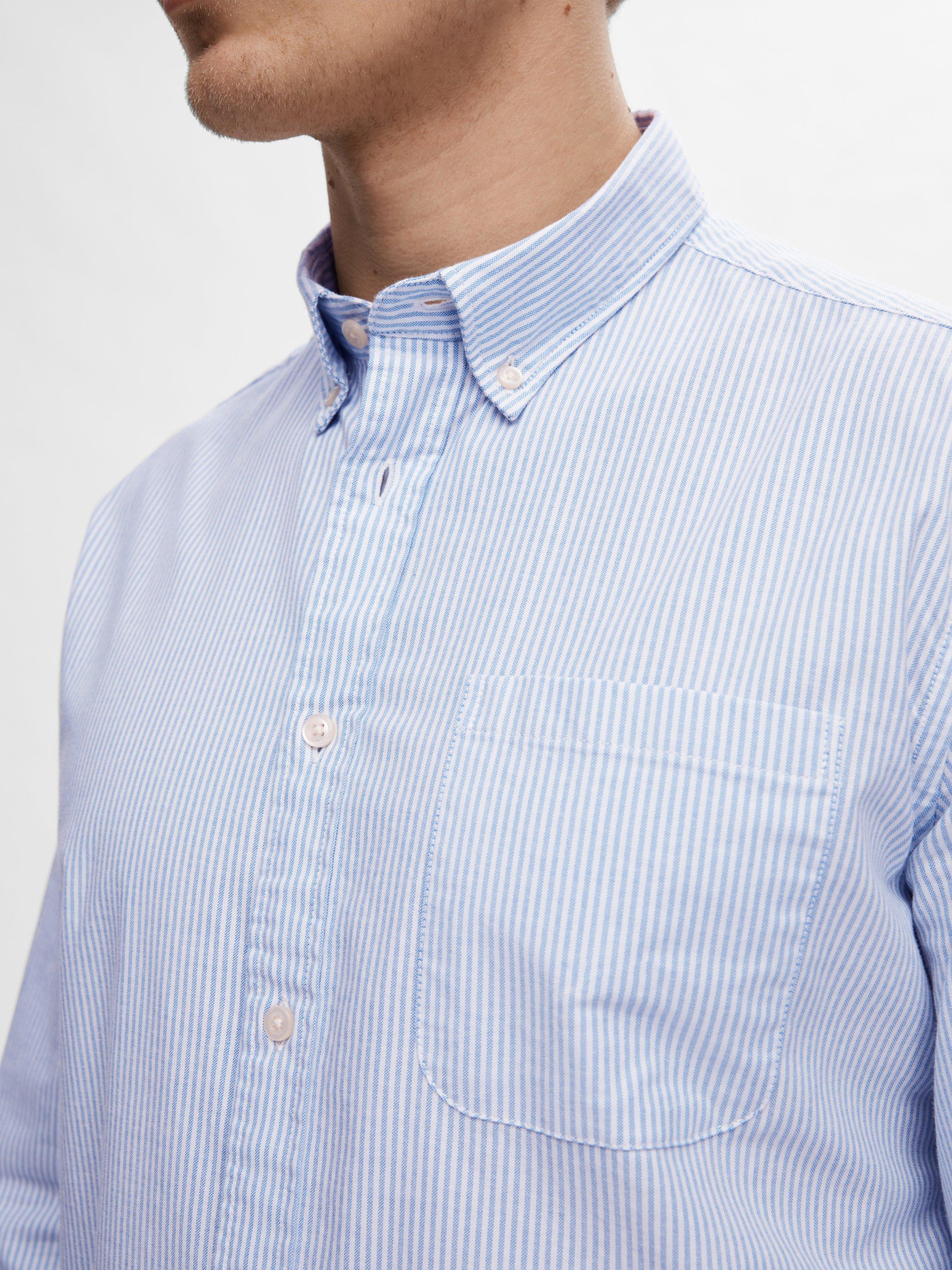 Product image 4 of 6, which shows Selected Rick Stripe Regular Fit Oxford Shirt, Skyway/White, S