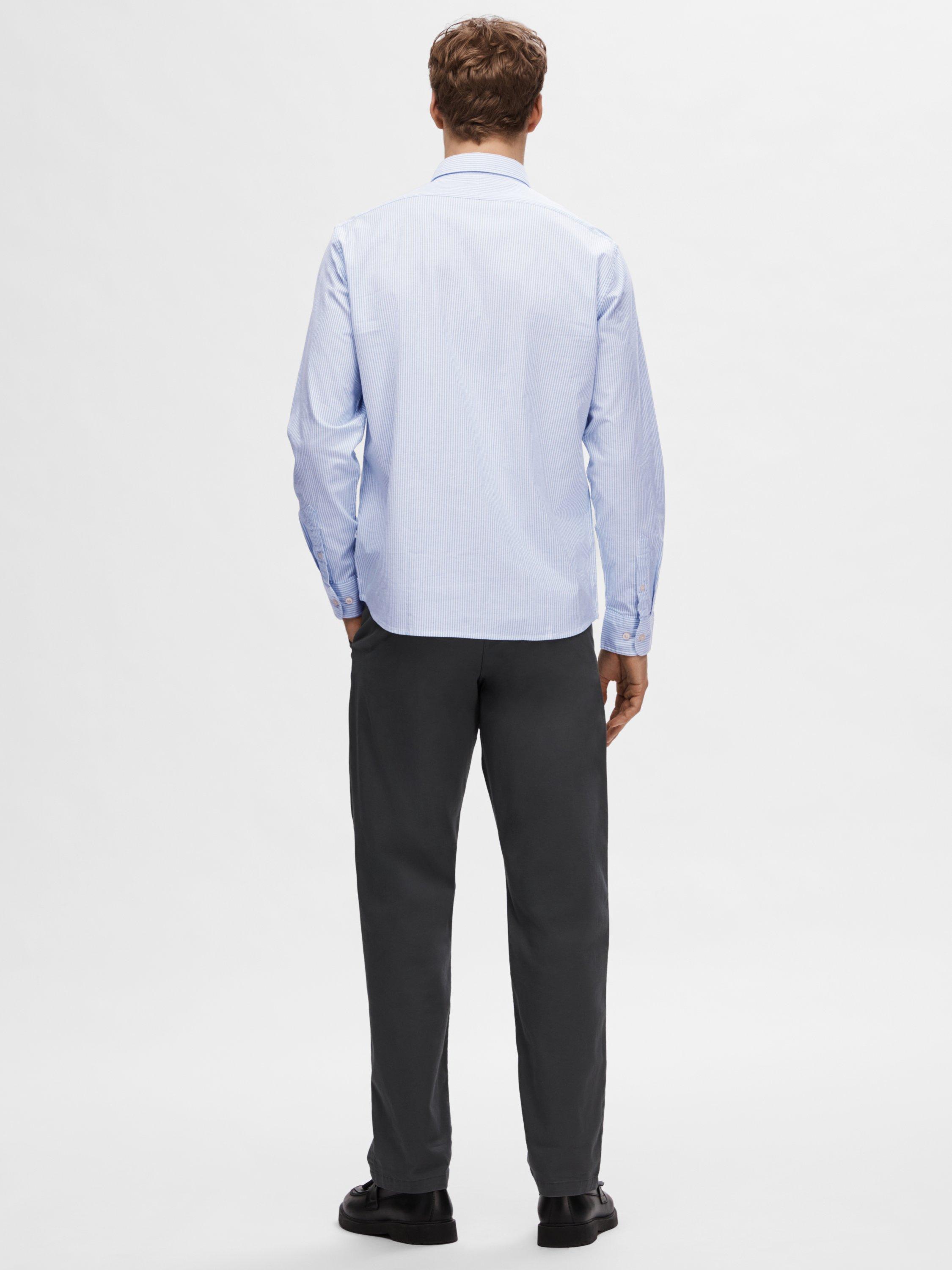 Product image 5 of 6, which shows Selected Rick Stripe Regular Fit Oxford Shirt, Skyway/White, S