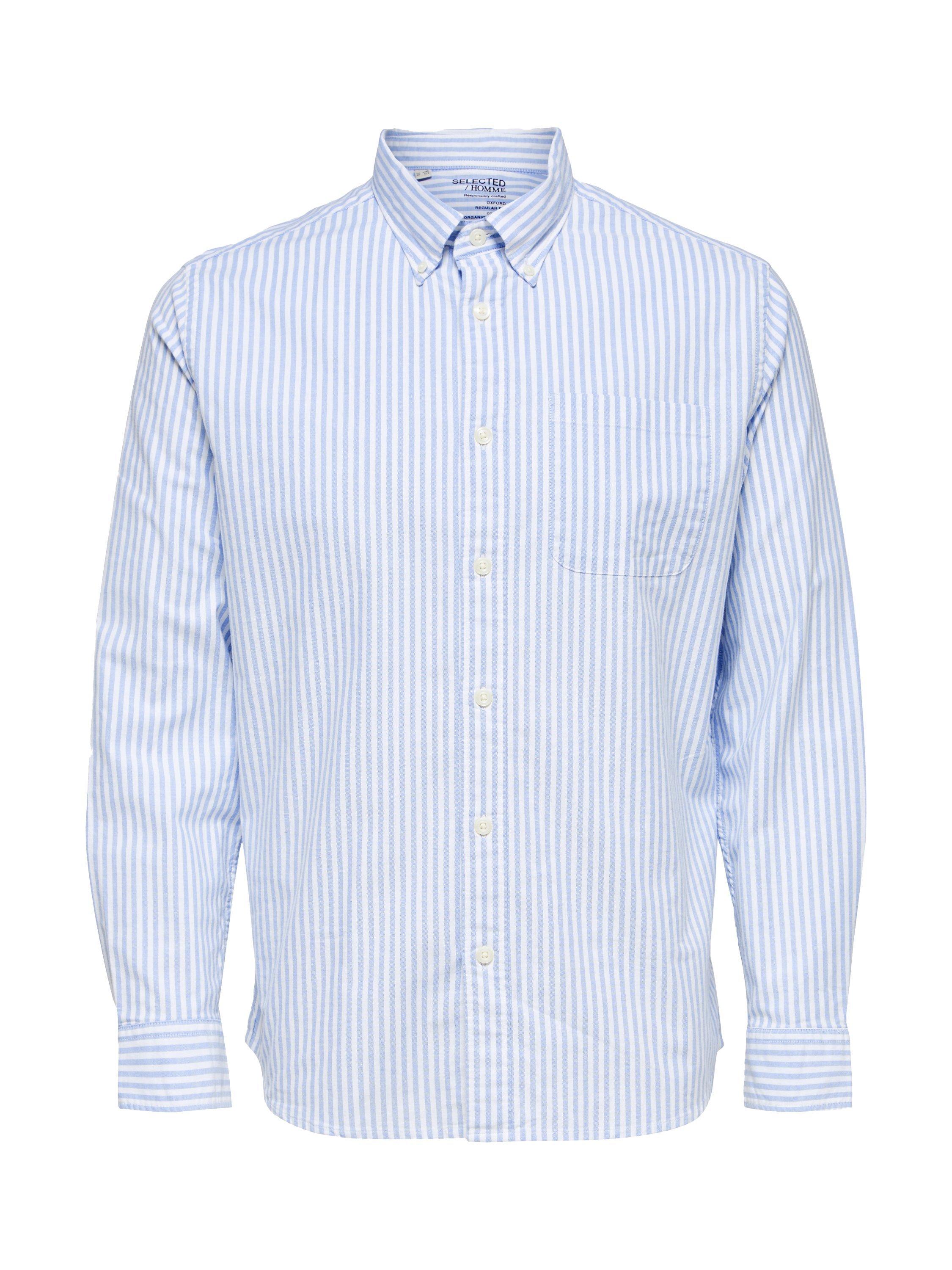 Product image 6 of 6, which shows Selected Rick Stripe Regular Fit Oxford Shirt, Skyway/White, S