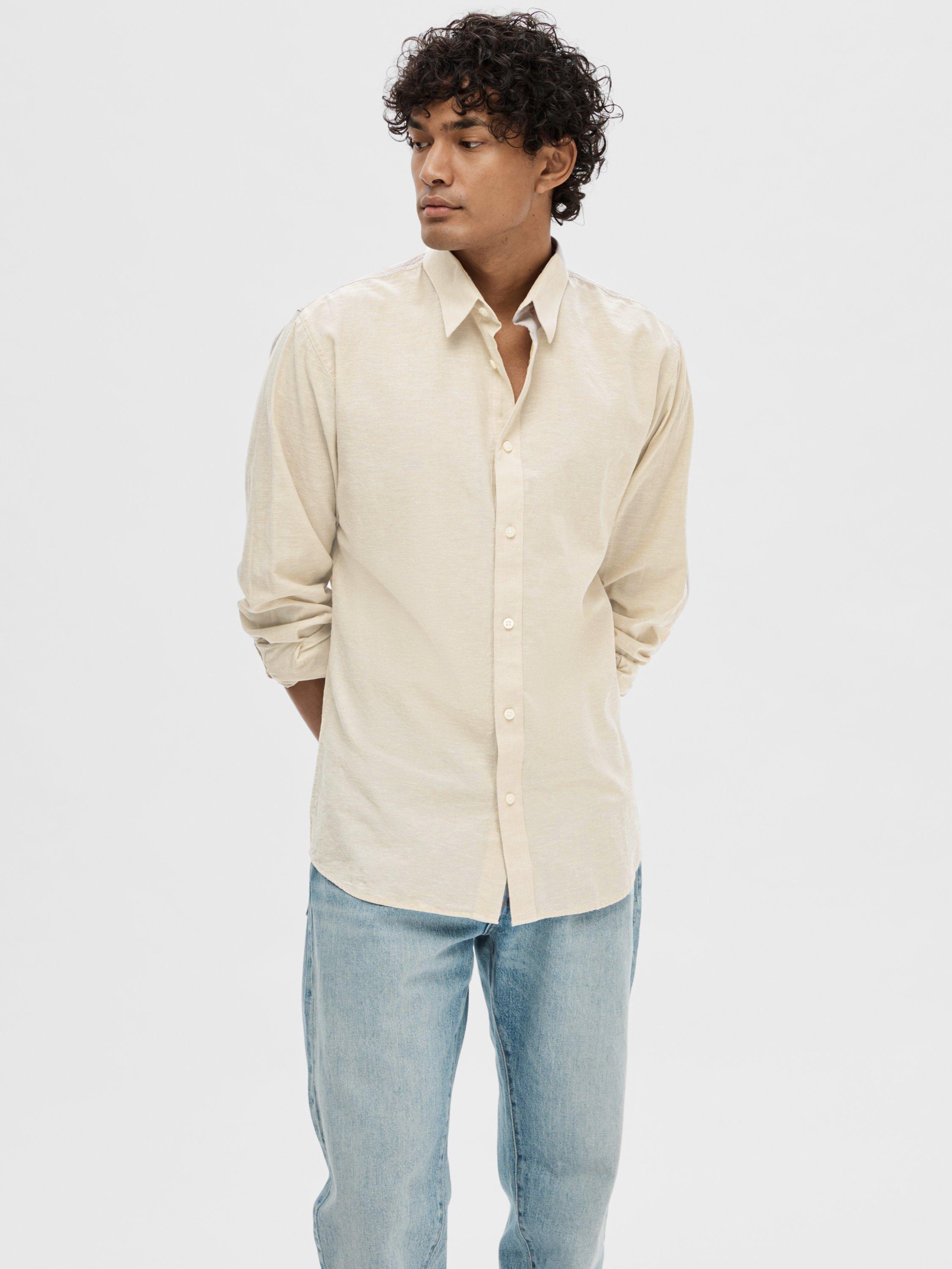 Product image 1 of 5, which shows SELECTED HOMME Linen Blend Regular Fit Shirt, Pure Cashmere, S