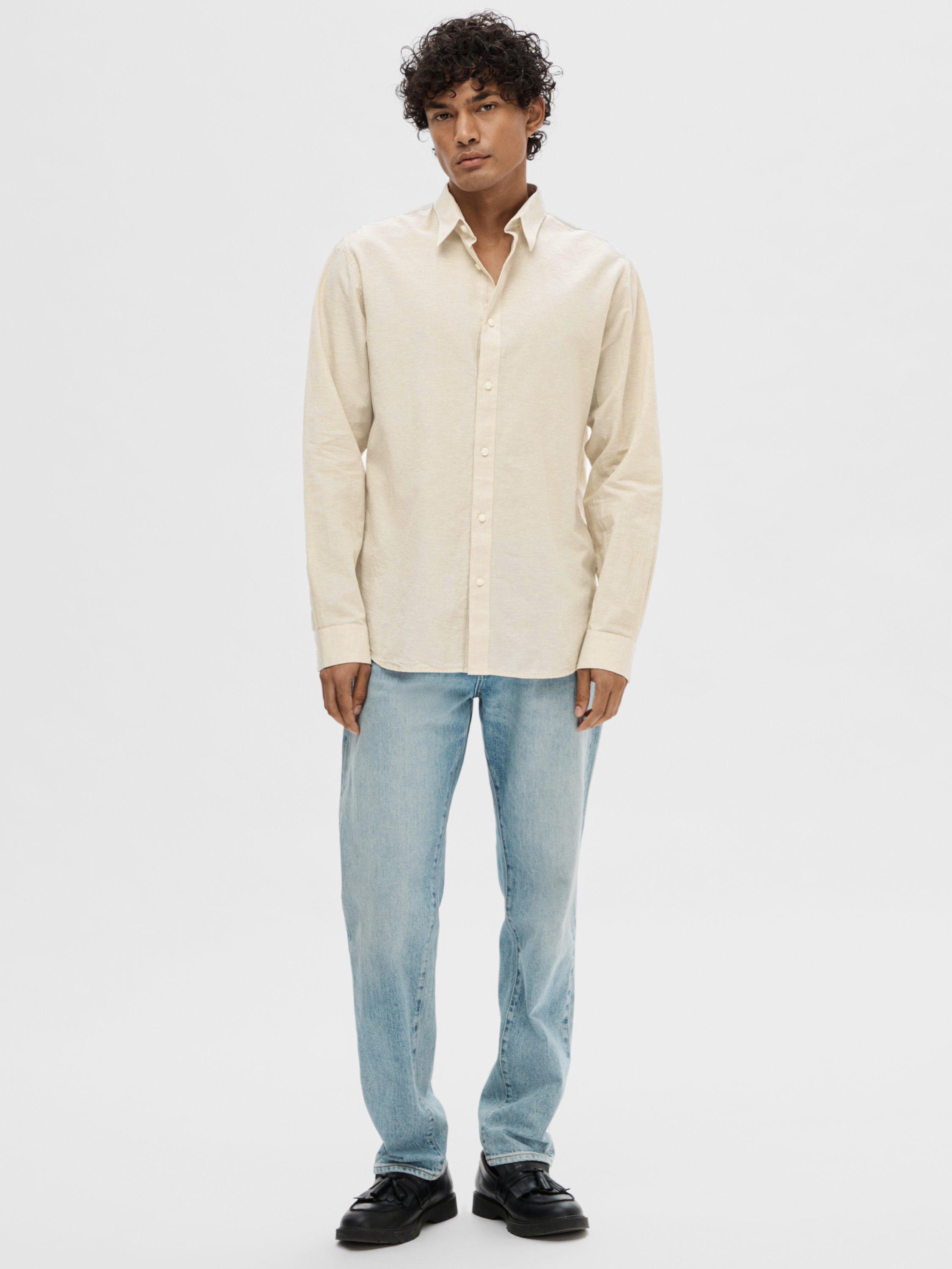 Product image 2 of 5, which shows SELECTED HOMME Linen Blend Regular Fit Shirt, Pure Cashmere, S