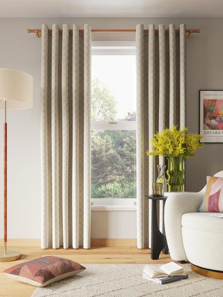 John Lewis Diamond Ikat Print Pair Lined Eyelet Curtains - view 2, Putty