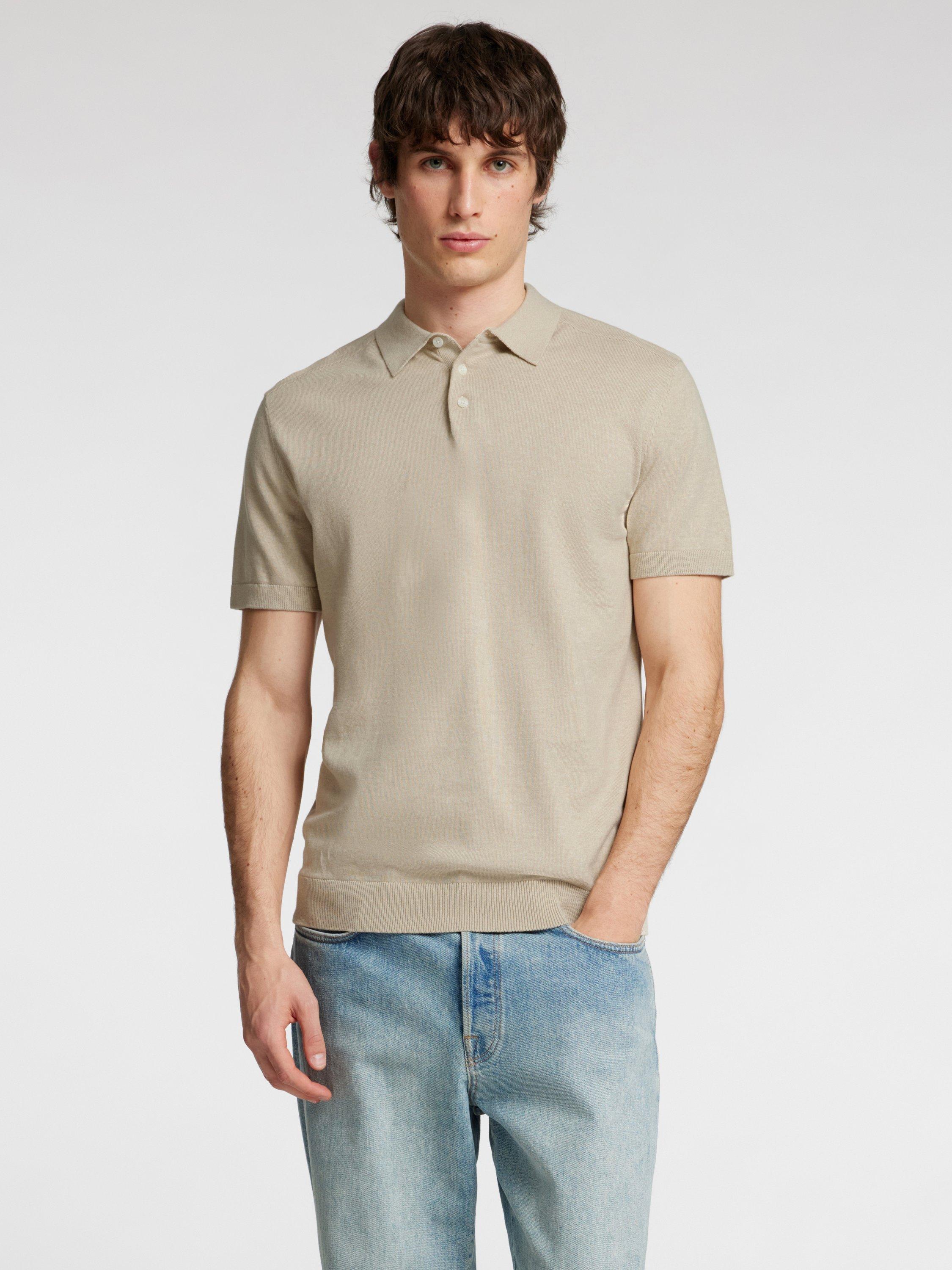 Product image 1 of 6, which shows Selected Cotton Regular Fit Short Sleeve Polo Shirt, Beige Melange, S