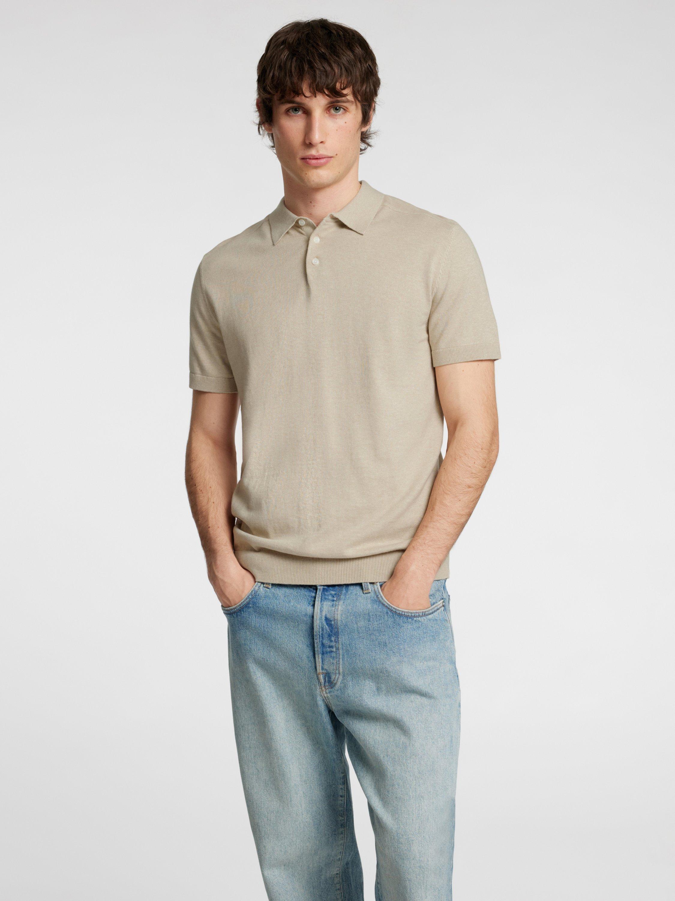 Product image 2 of 6, which shows Selected Cotton Regular Fit Short Sleeve Polo Shirt, Beige Melange, S