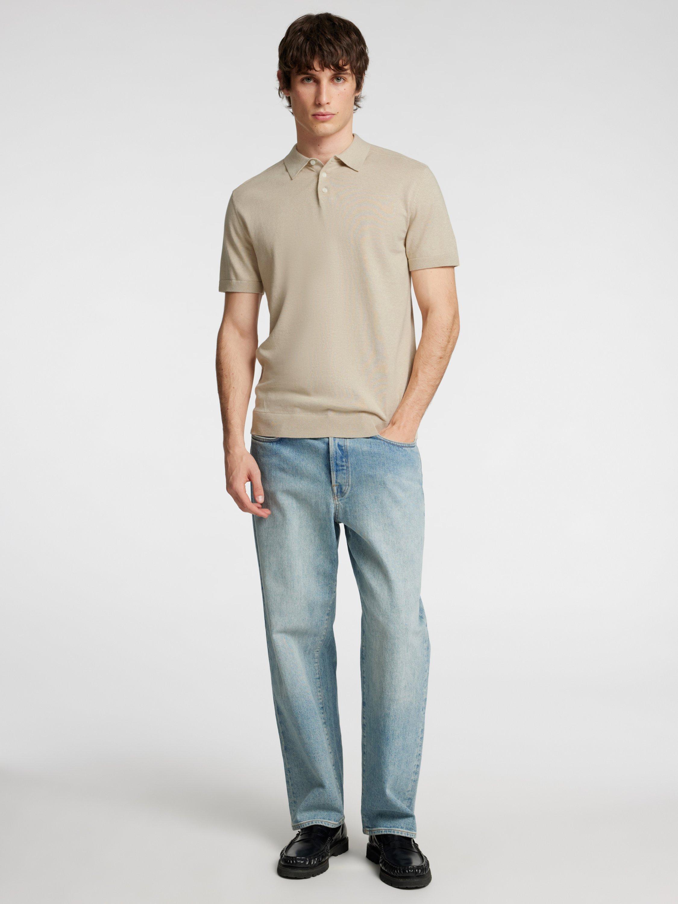Product image 3 of 6, which shows Selected Cotton Regular Fit Short Sleeve Polo Shirt, Beige Melange, S