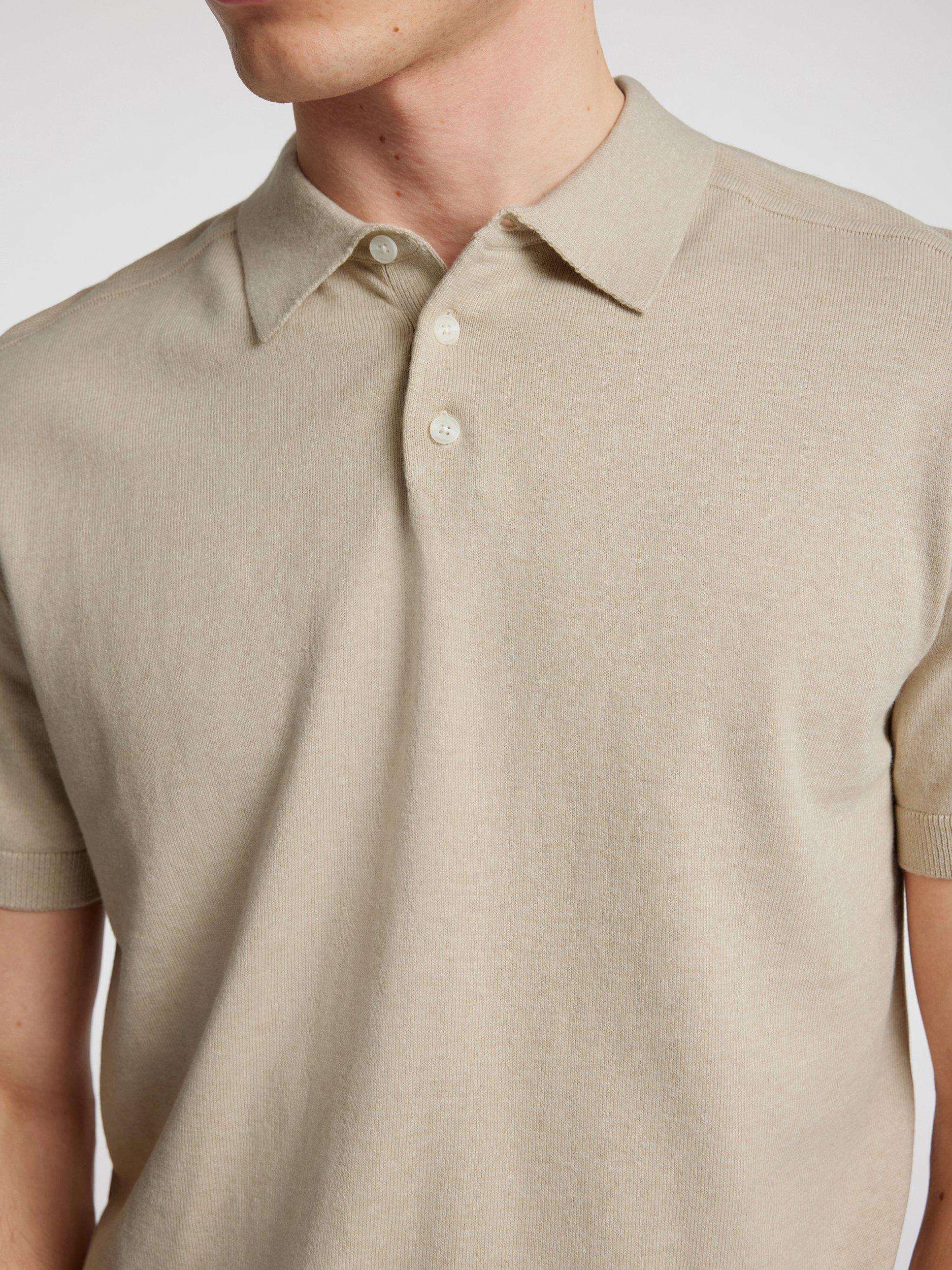 Product image 4 of 6, which shows Selected Cotton Regular Fit Short Sleeve Polo Shirt, Beige Melange, S