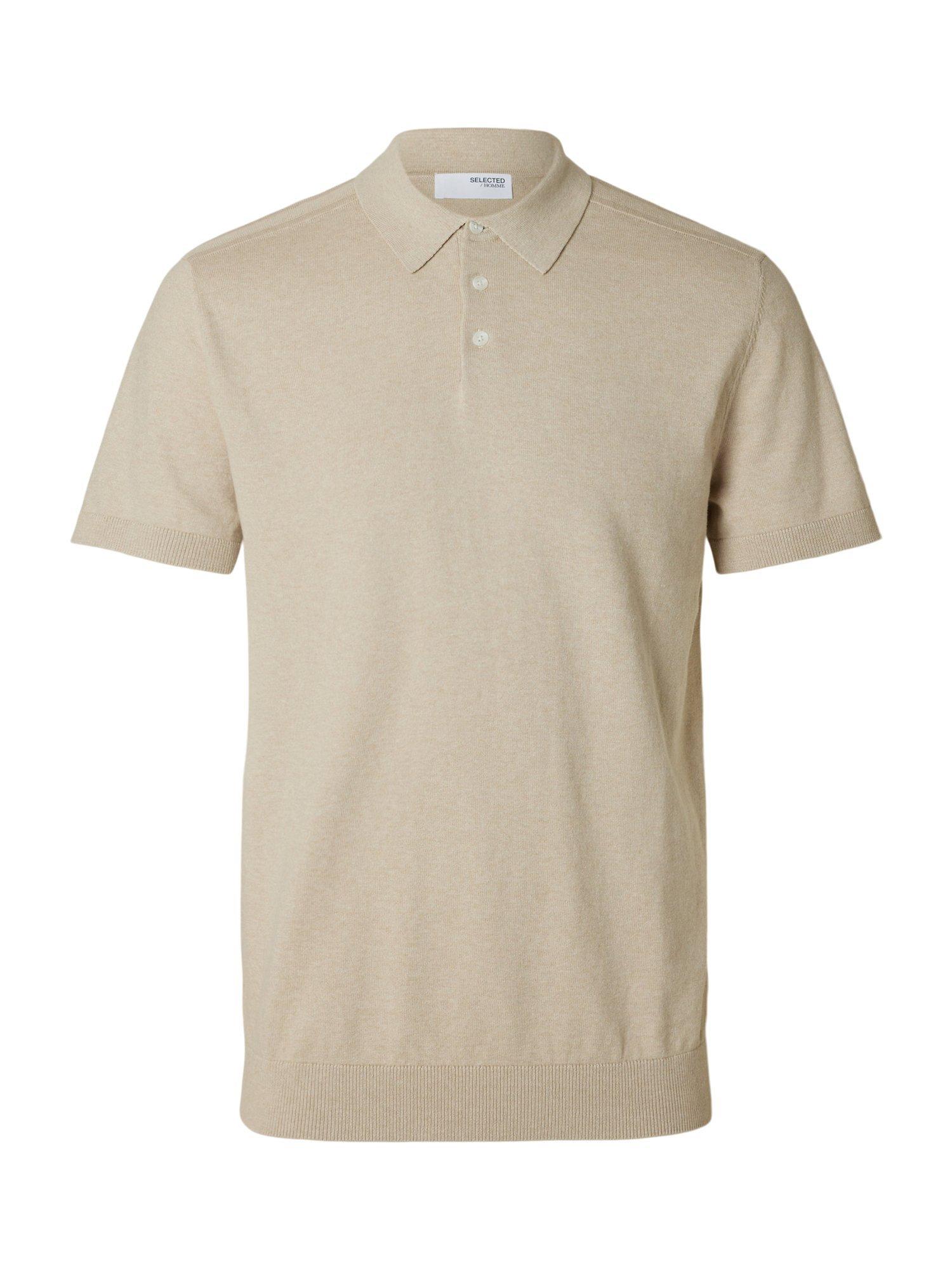 Product image 6 of 6, which shows Selected Cotton Regular Fit Short Sleeve Polo Shirt, Beige Melange, S