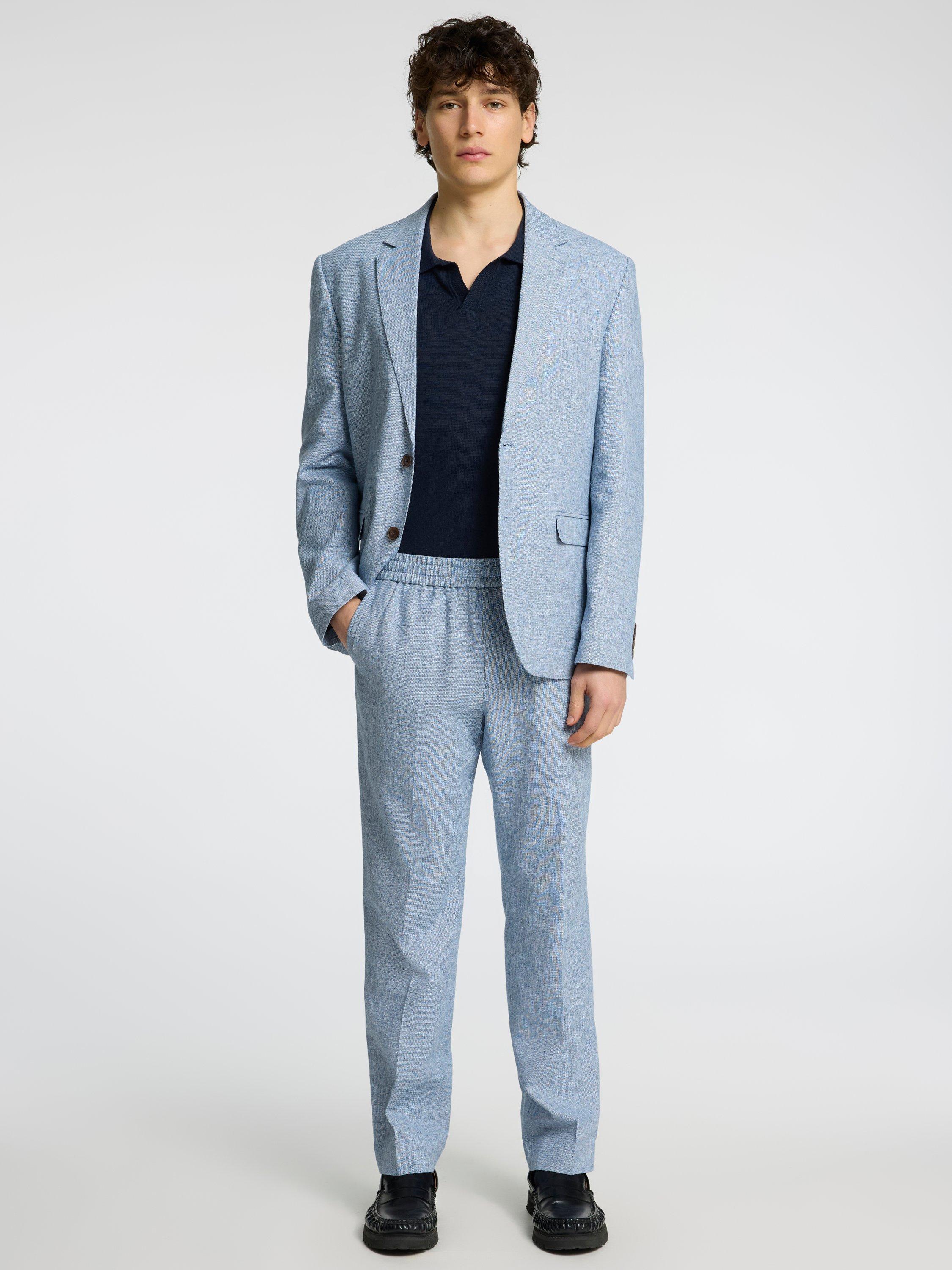 Product image 2 of 6, which shows Selected Malik Regular Fit Cotton & Linen Blend Suit Trousers, Light Blue, 34R