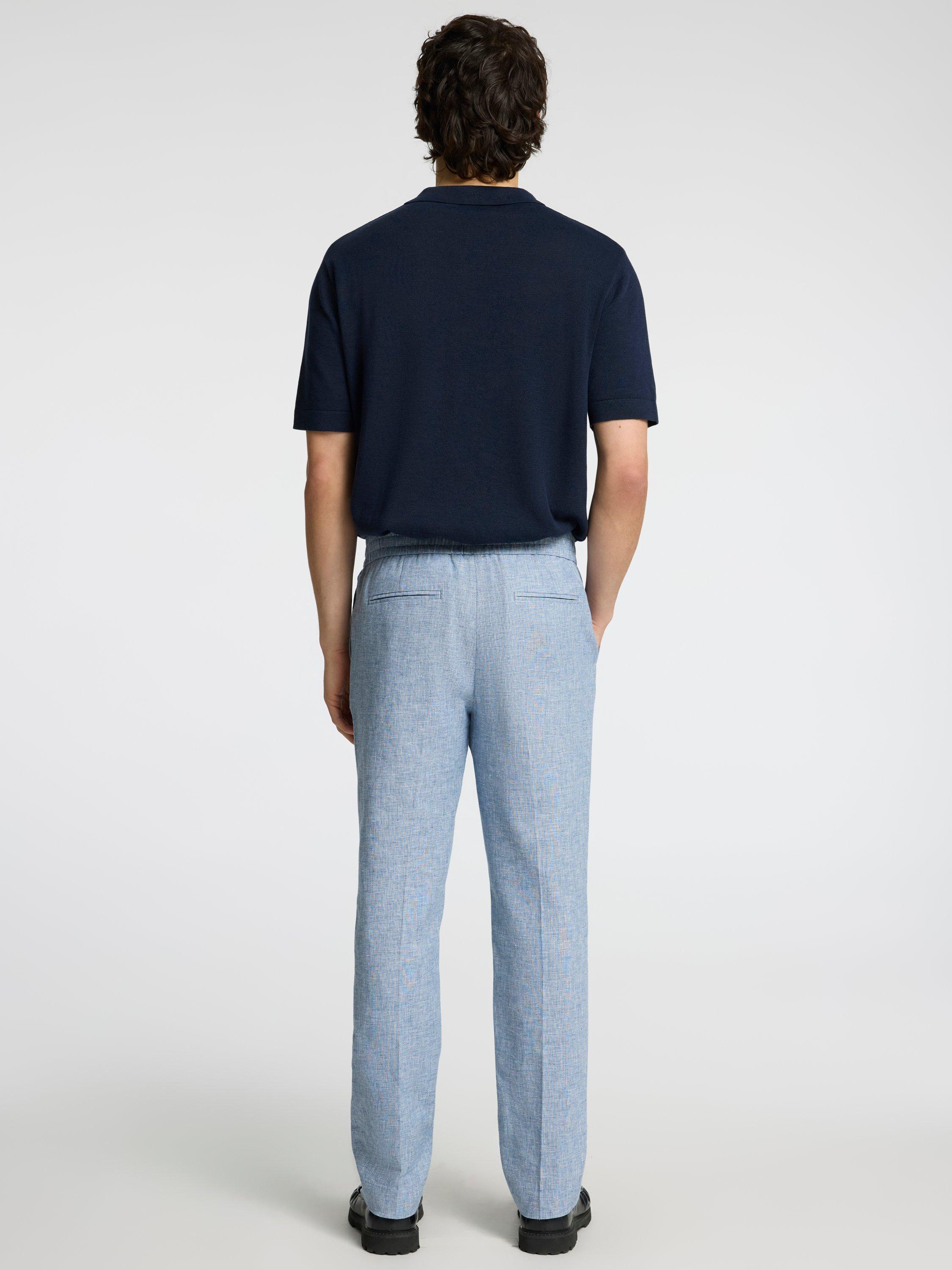 Product image 4 of 6, which shows Selected Malik Regular Fit Cotton & Linen Blend Suit Trousers, Light Blue, 34R