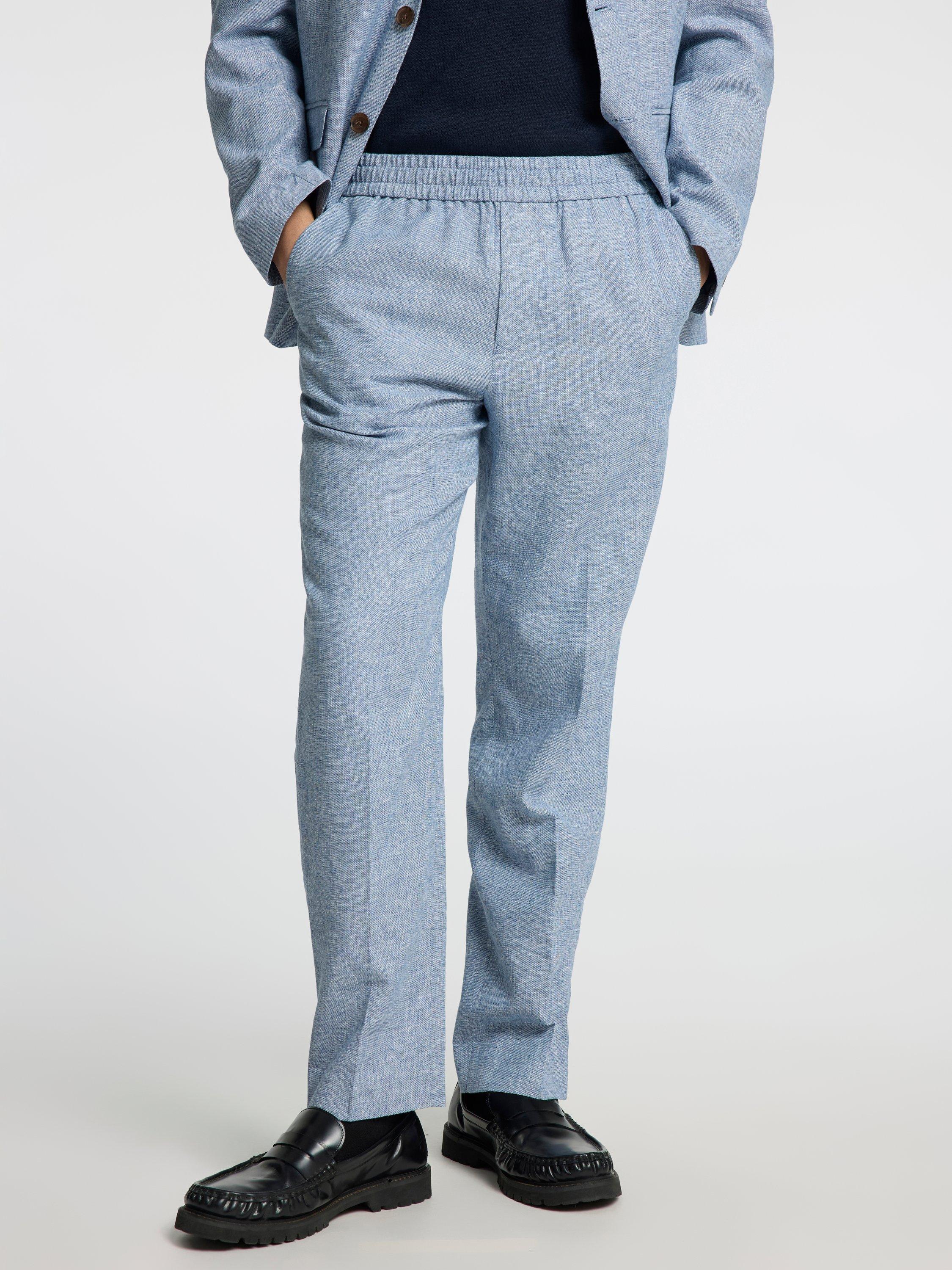 Product image 5 of 6, which shows Selected Malik Regular Fit Cotton & Linen Blend Suit Trousers, Light Blue, 34R