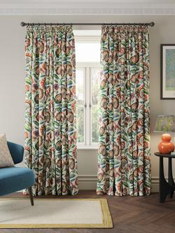 John Lewis Pomegranate Print Pair Lined Pencil Pleat Curtains, Multi - view 2, Multi