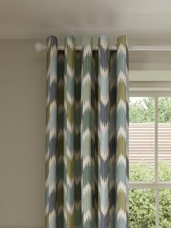 John Lewis Valle Ikat Print Pair Lined Eyelet Curtains, Navy