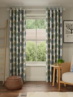 John Lewis Valle Ikat Print Pair Lined Eyelet Curtains - view 2, Navy