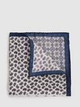 Reiss Lucca Silk Paisley Pocket Square, Ivory/Navy