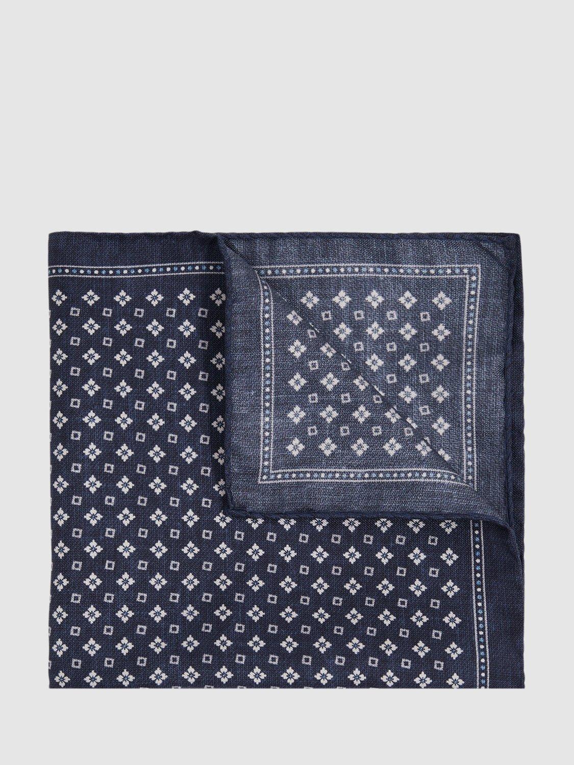 Reiss Pulcino Silk Reversible Pocket Square, Navy