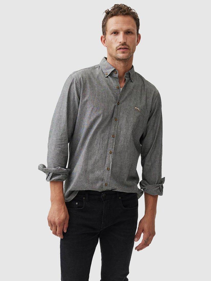 Product image 1 of 5, which shows Rodd & Gunn Kirklands Chambray Cotton Button Down Regular Fit Long Sleeve Shirt, Ash, XS