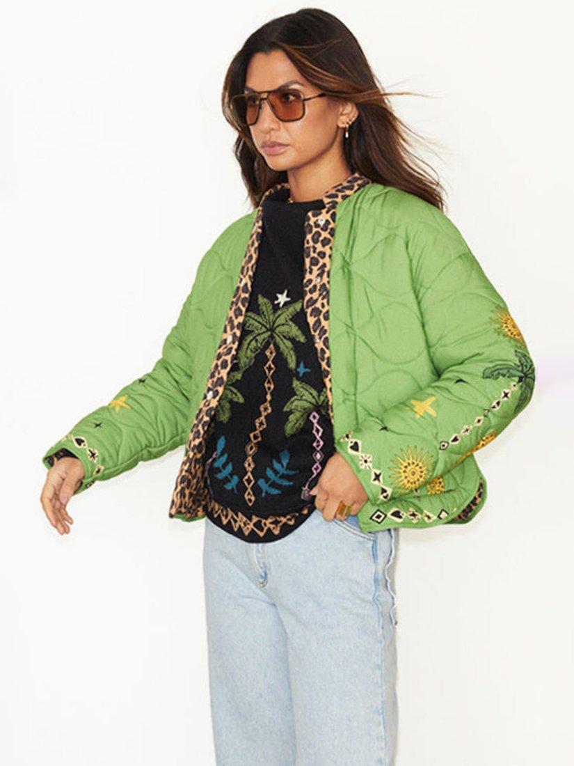 Product image 1 of 11, which shows Never Fully Dressed Wild Jungle Quilted Jacket, Green, S