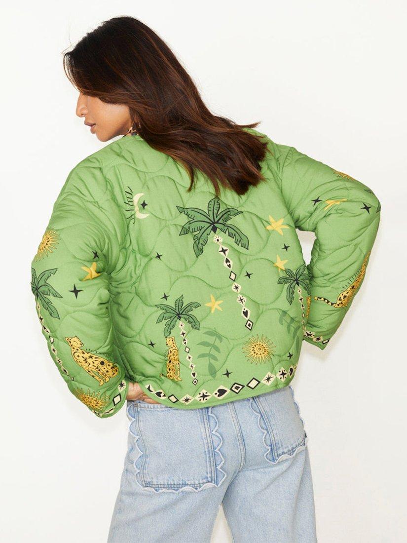Product image 6 of 11, which shows Never Fully Dressed Wild Jungle Quilted Jacket, Green, S