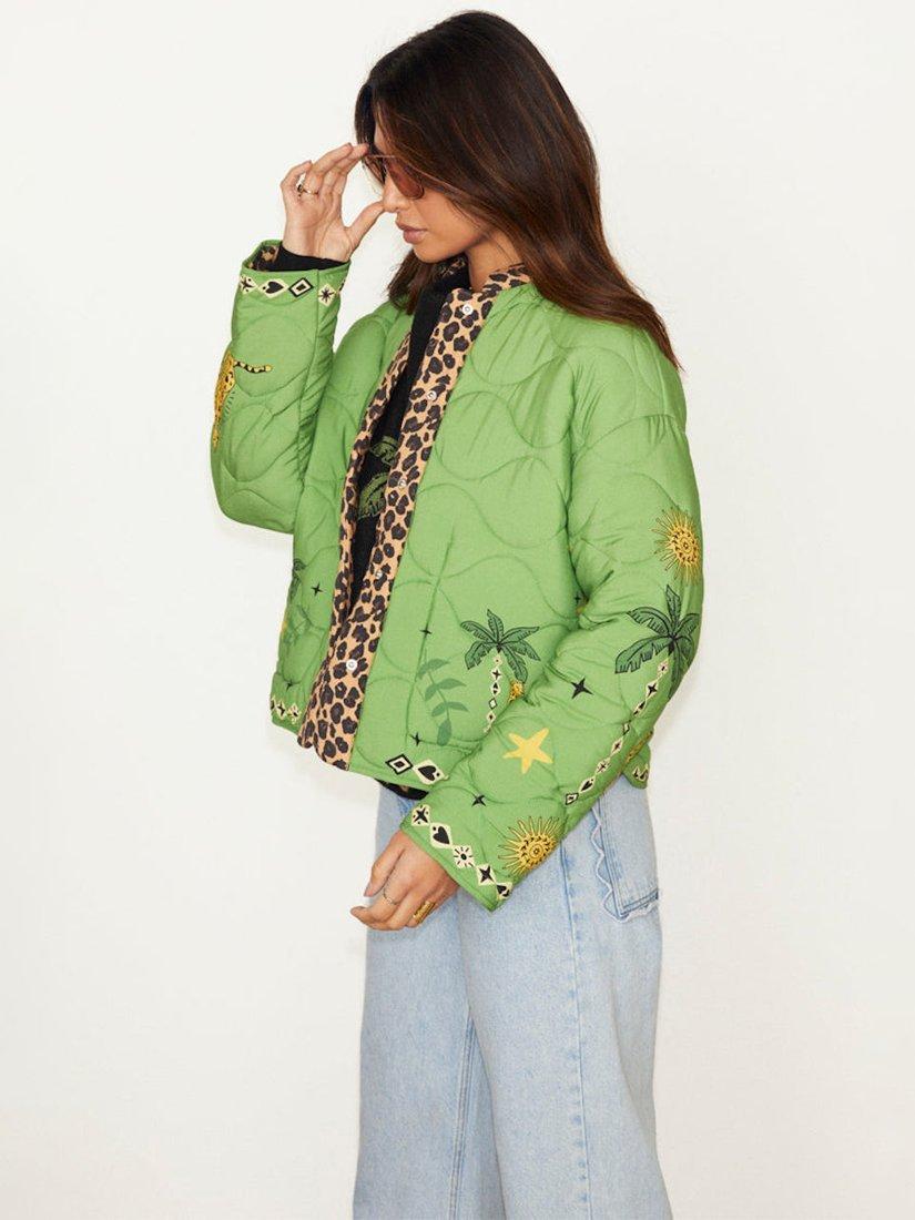 Product image 7 of 11, which shows Never Fully Dressed Wild Jungle Quilted Jacket, Green, S