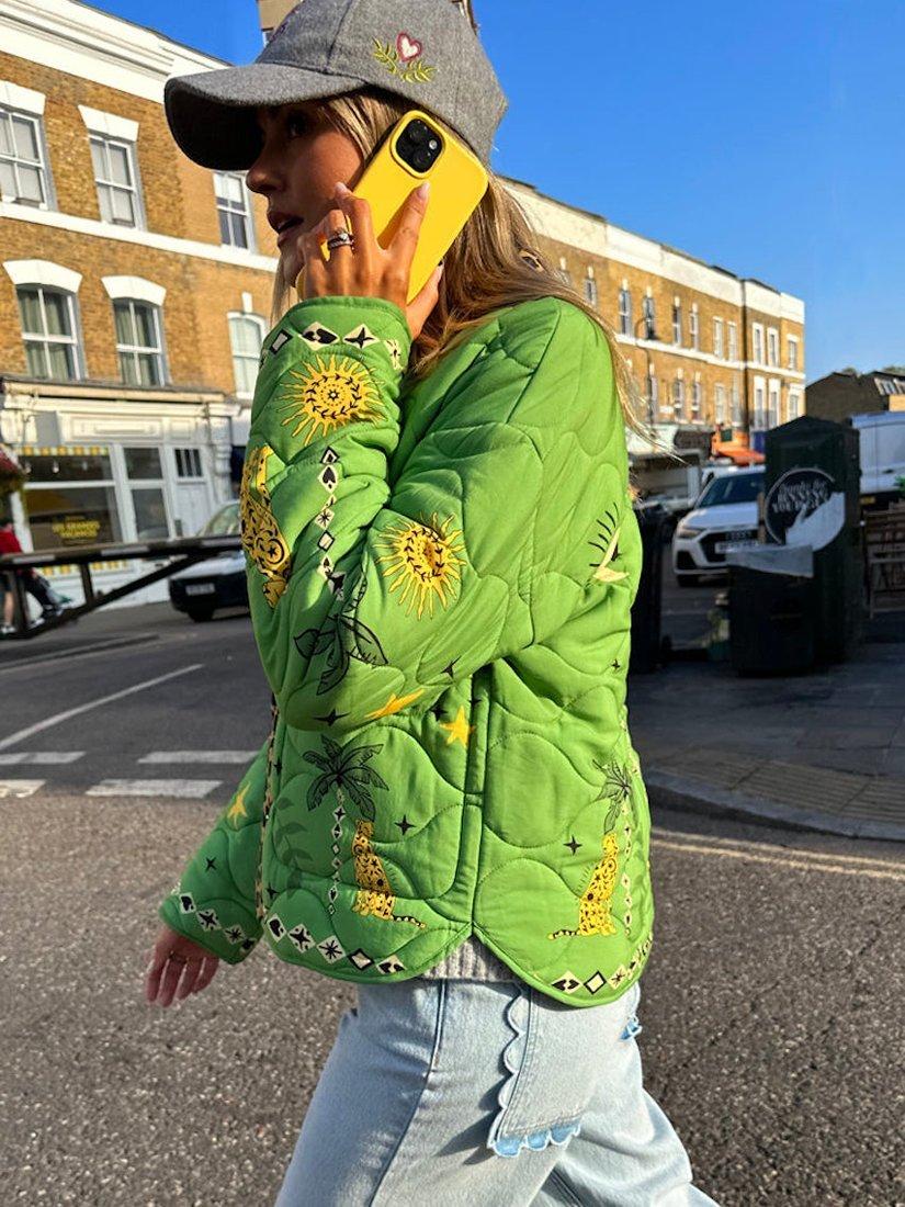 Product image 10 of 11, which shows Never Fully Dressed Wild Jungle Quilted Jacket, Green, S