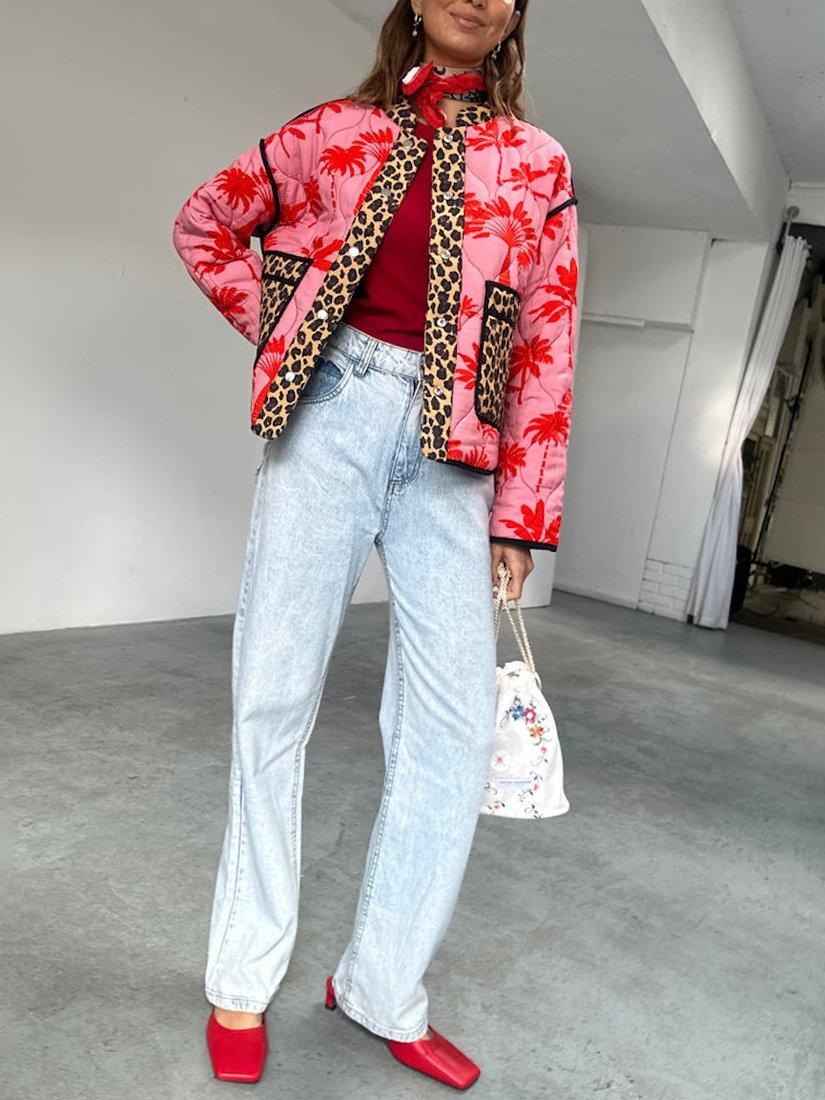Product image 1 of 6, which shows Never Fully Dressed Havana Reversible Quilted Jacket, Pink, S