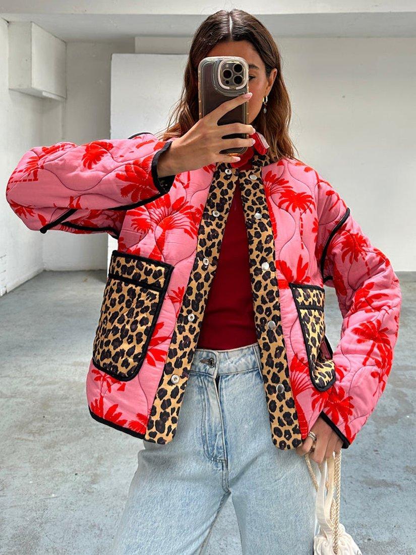 Product image 6 of 6, which shows Never Fully Dressed Havana Reversible Quilted Jacket, Pink, S