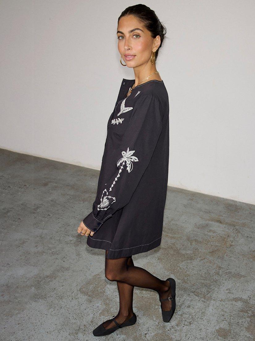 Product image 2 of 7, which shows Never Fully Dressed Embroidered Swallow Dress, Black, 6