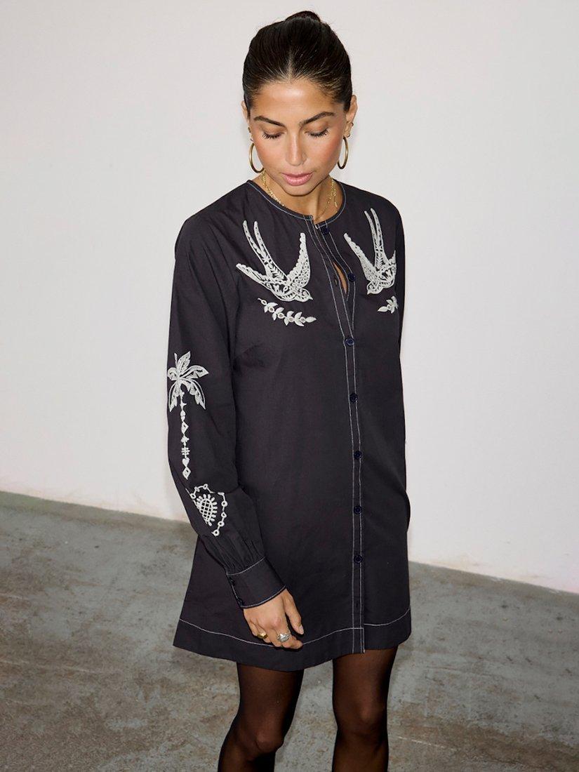 Product image 1 of 7, which shows Never Fully Dressed Embroidered Swallow Dress, Black, 6