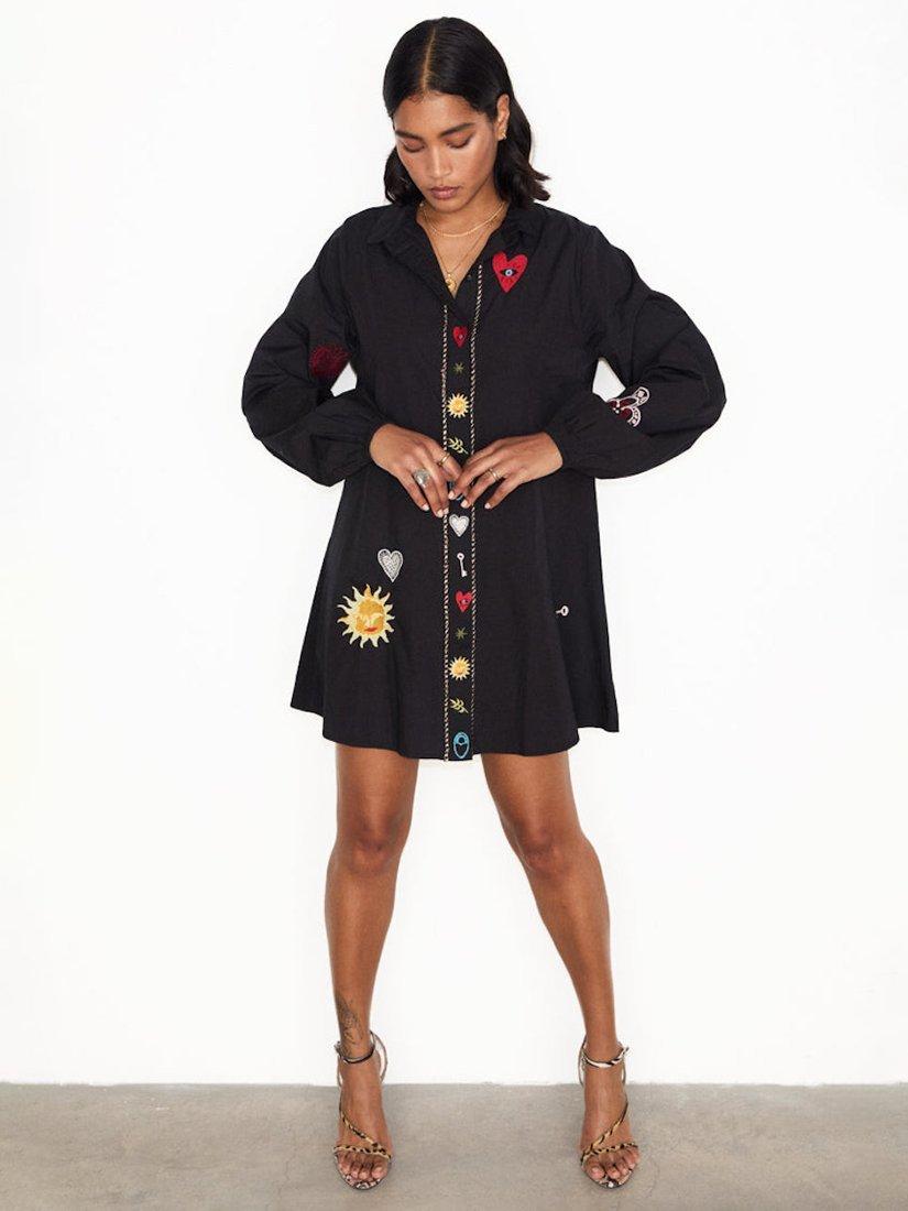 Never Fully Dressed Embroidered Shirt Dress, Black