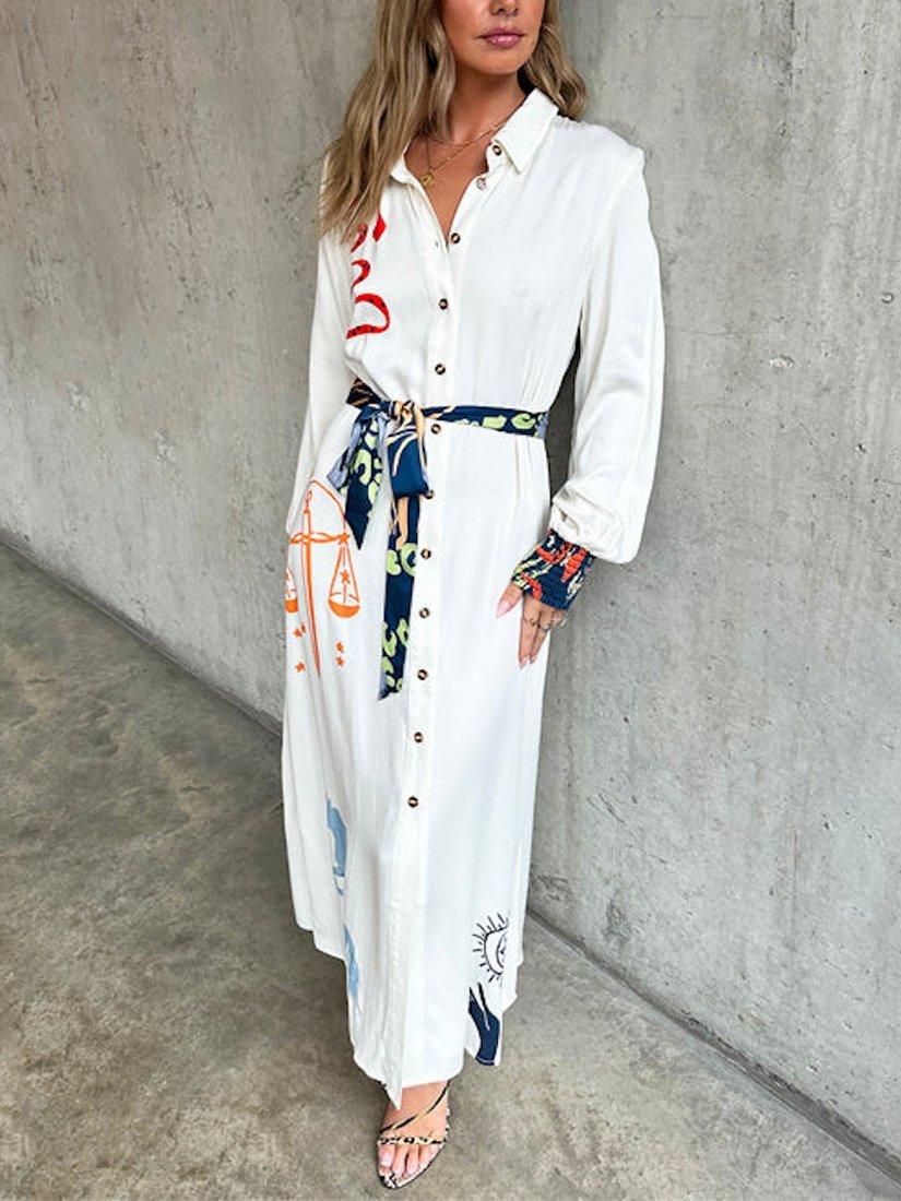 Product image 2 of 7, which shows Never Fully Dressed Print Constast Shirred Cuffs Dress, Cream, 6