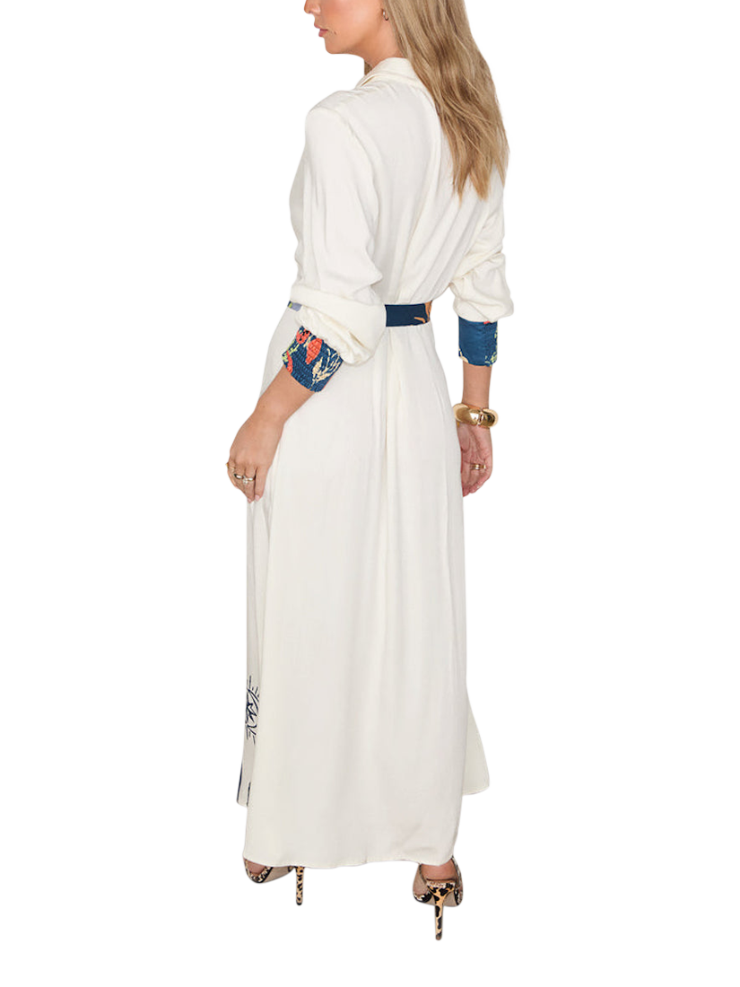 Product image 4 of 7, which shows Never Fully Dressed Print Constast Shirred Cuffs Dress, Cream, 6