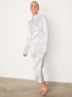 Never Fully Dressed Plisse Long Sleeve Maxi Dress - view 2, Silver