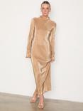 Never Fully Dressed Plisse Long Sleeve Maxi Dress, Gold