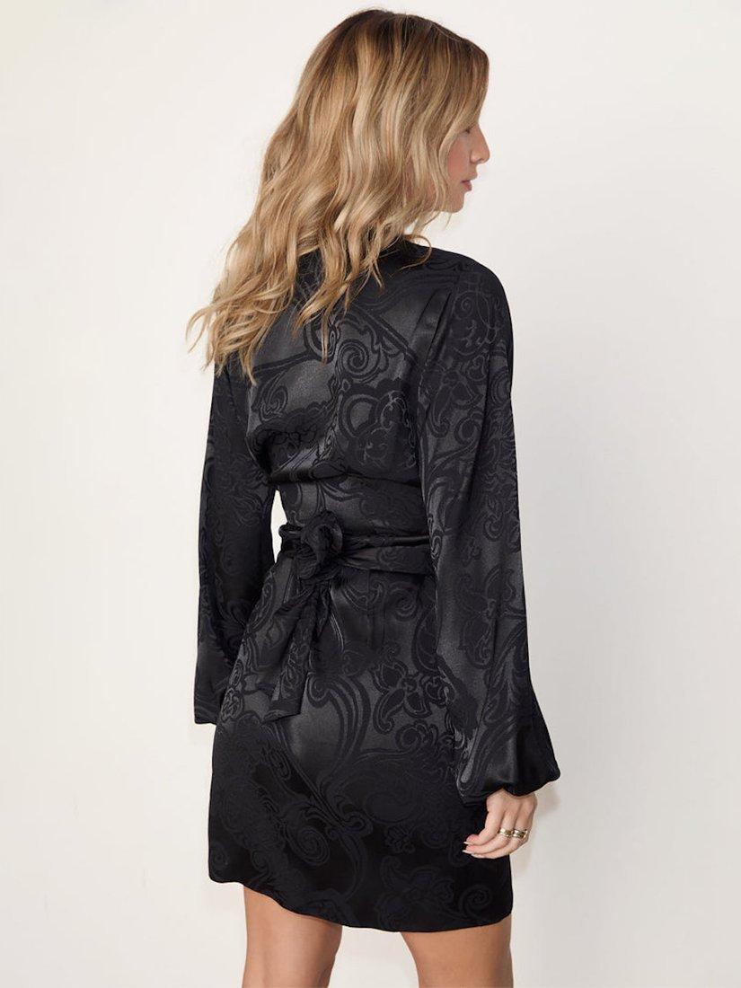 Product image 4 of 6, which shows Never Fully Dressed Jacquard Tie Waist Dress, Black, 6