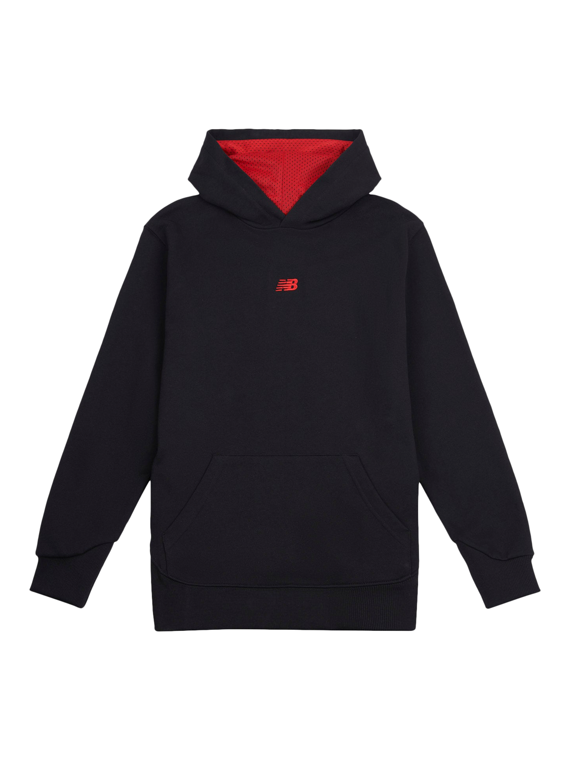 Product image 1 of 4, which shows New Balance Kids' Hoops Mesh Logo Hoodie, Caviar, 7-8 years