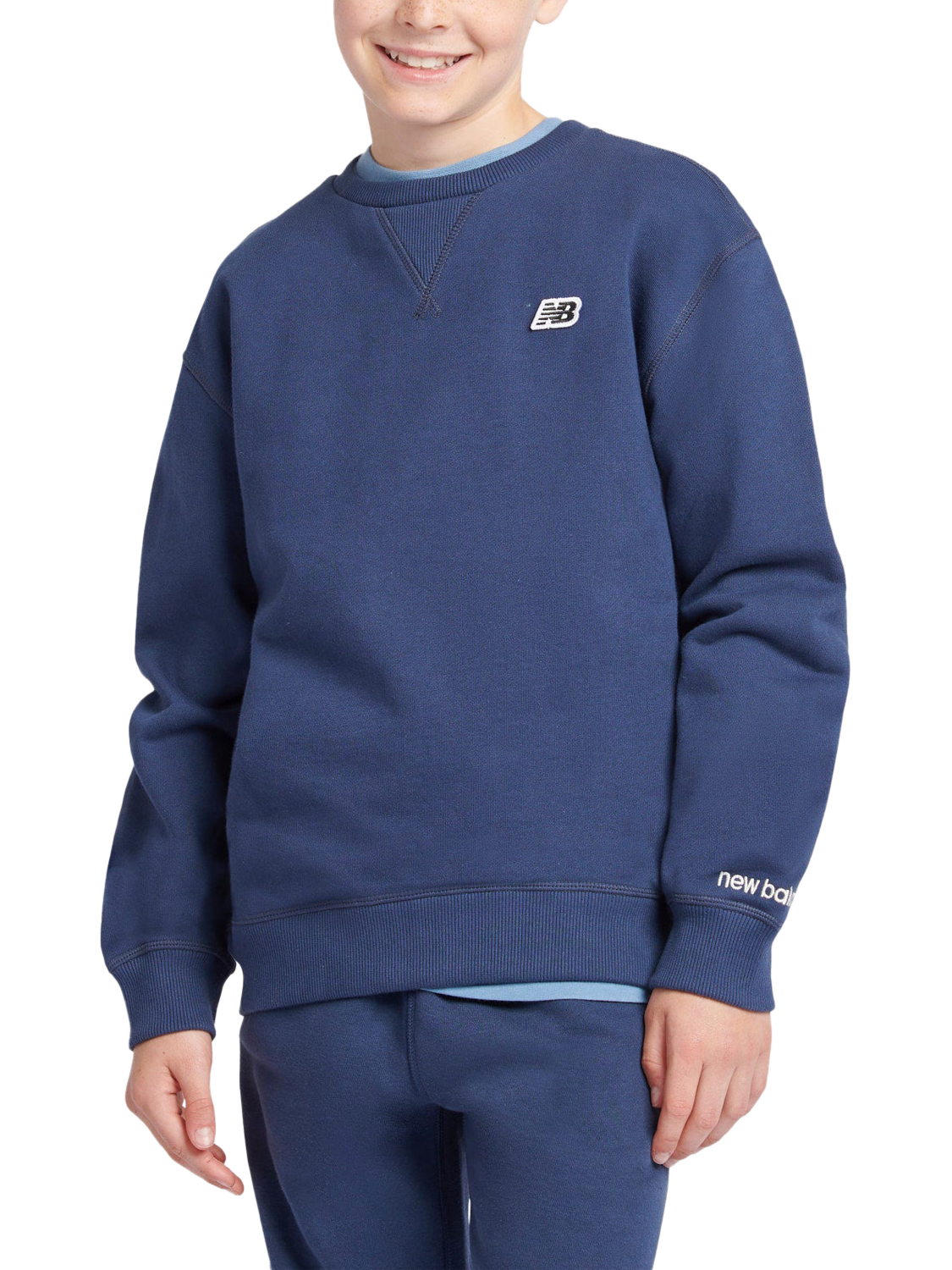 Product image 1 of 10, which shows New Balance Kids' Premium Crew Neck Sweatshirt, Navy, 7-8 years