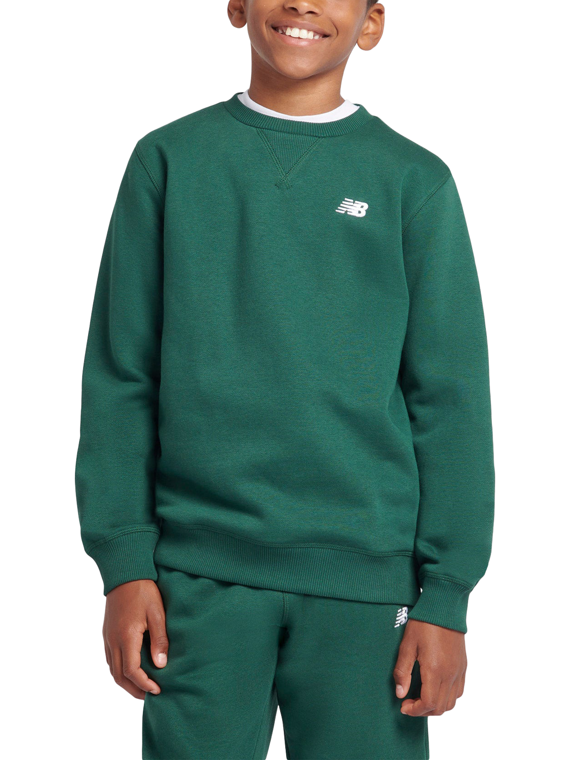 Product image 1 of 9, which shows New Balance Kids' Small Logo Sweatshirt, Nightwatch Green, 7-8 years