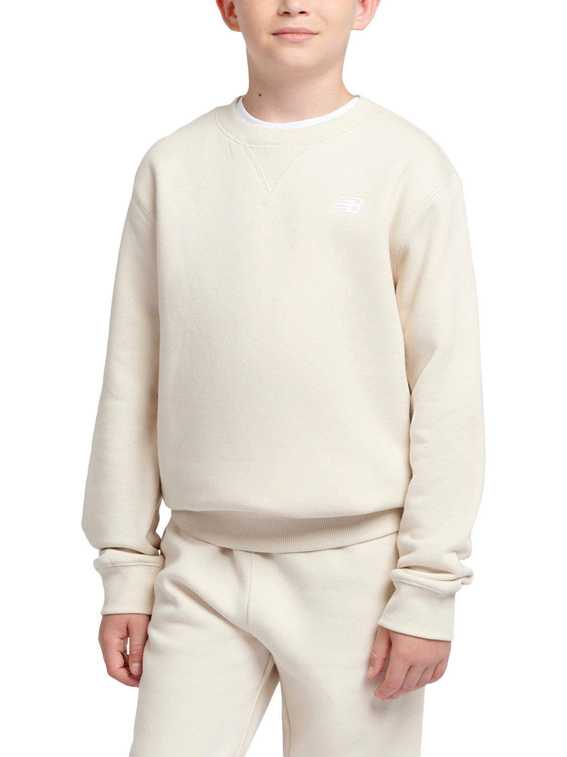 Product image 1 of 8, which shows New Balance Kids' Small Logo Crew Neck Sweatshirt, Linen, 7-8 years