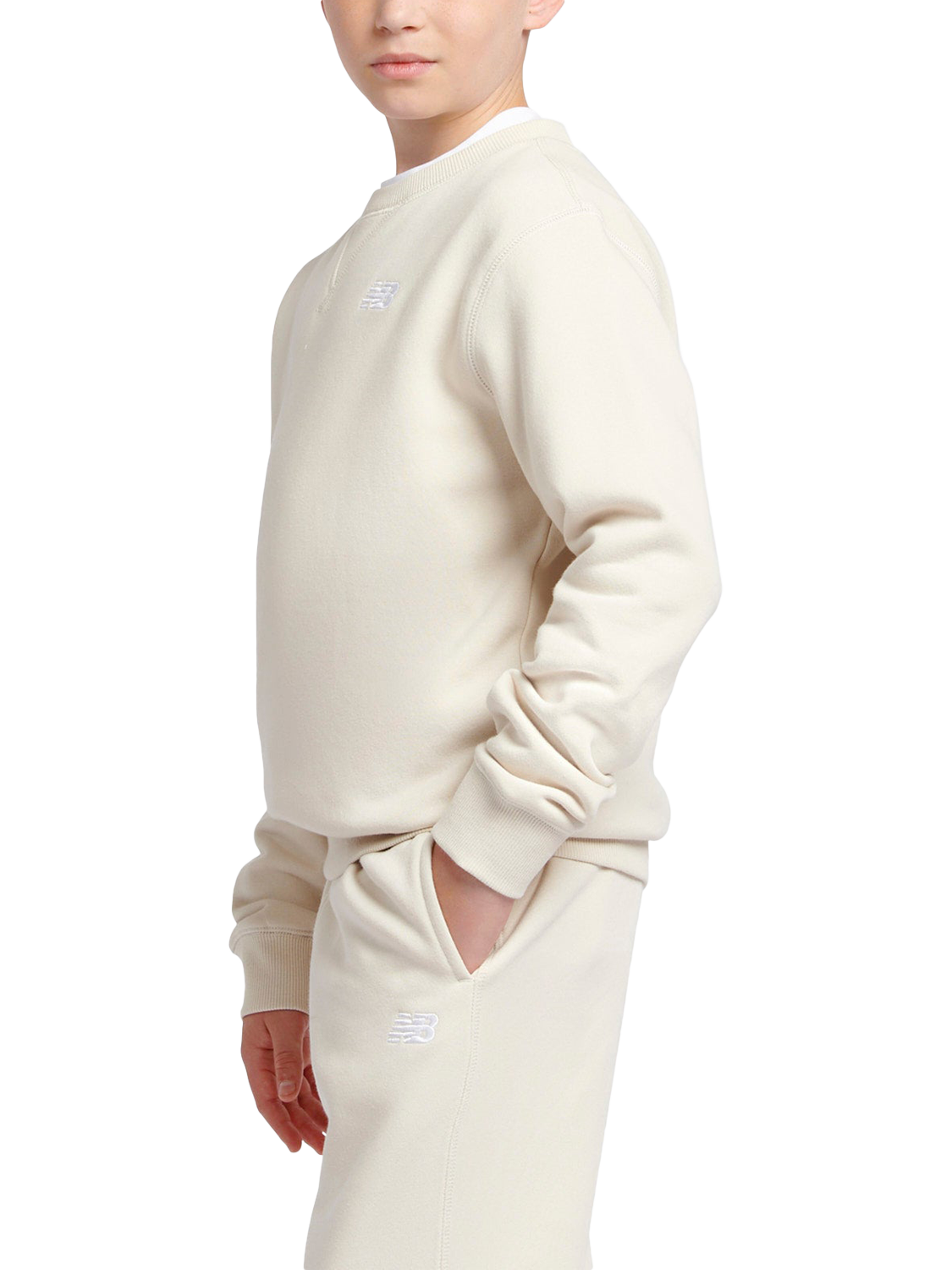 Product image 2 of 8, which shows New Balance Kids' Small Logo Crew Neck Sweatshirt, Linen, 7-8 years