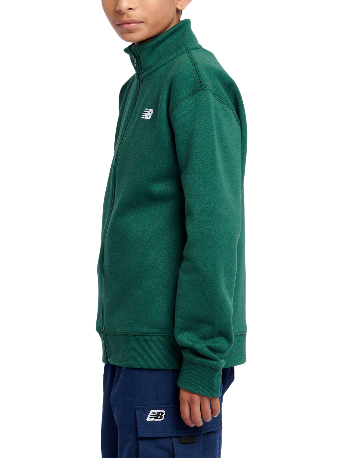 Product image 2 of 8, which shows New Balance Kids' Small Logo Funnel Neck Fleece, Nightwatch Green, 7-8 years