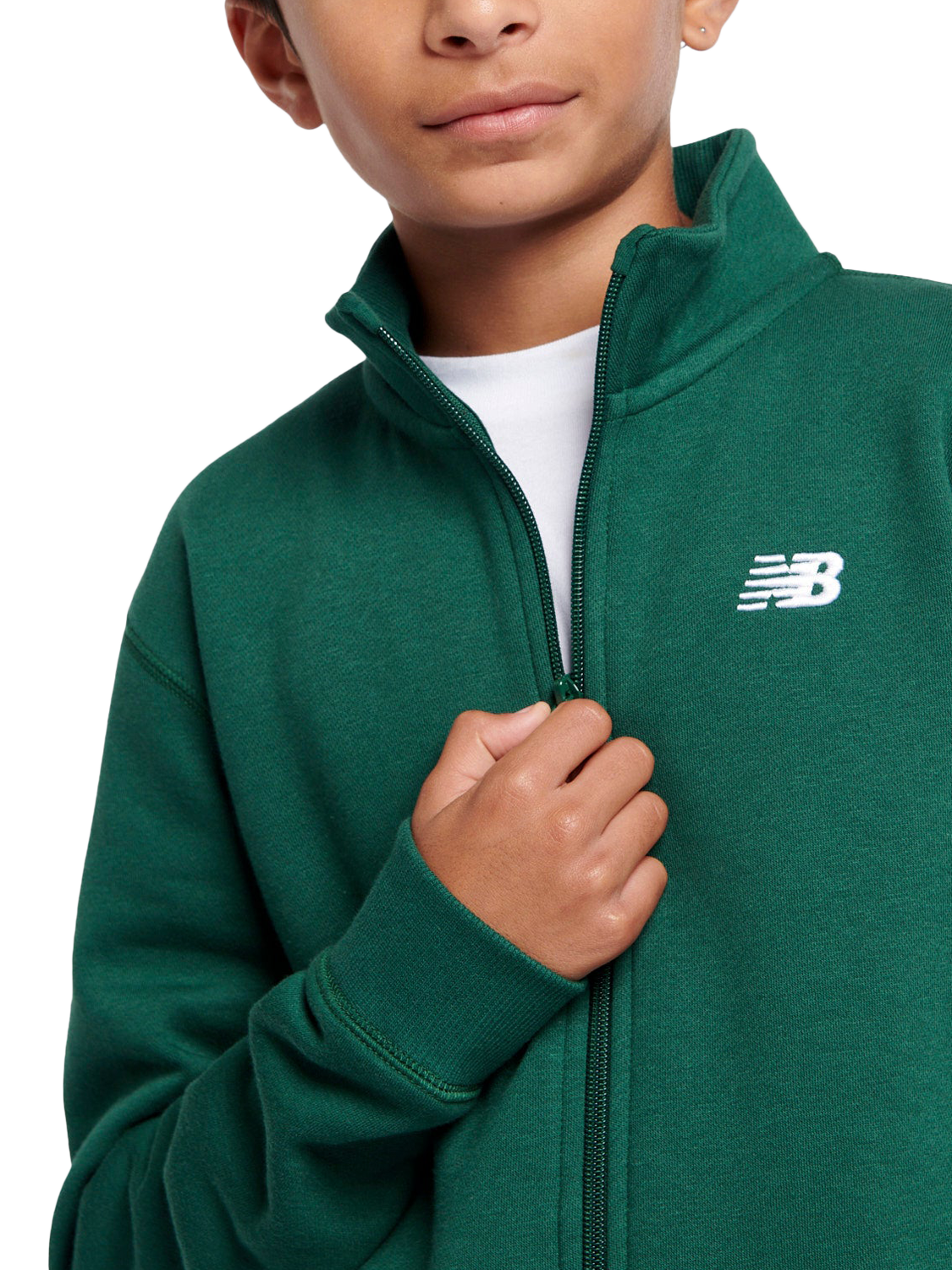 Product image 4 of 8, which shows New Balance Kids' Small Logo Funnel Neck Fleece, Nightwatch Green, 7-8 years