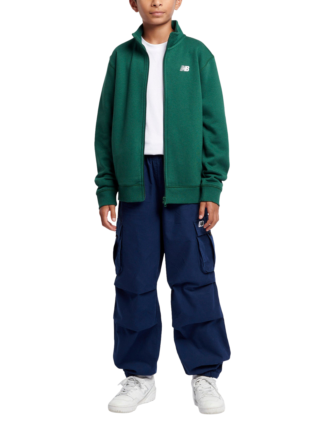 Product image 5 of 8, which shows New Balance Kids' Small Logo Funnel Neck Fleece, Nightwatch Green, 7-8 years