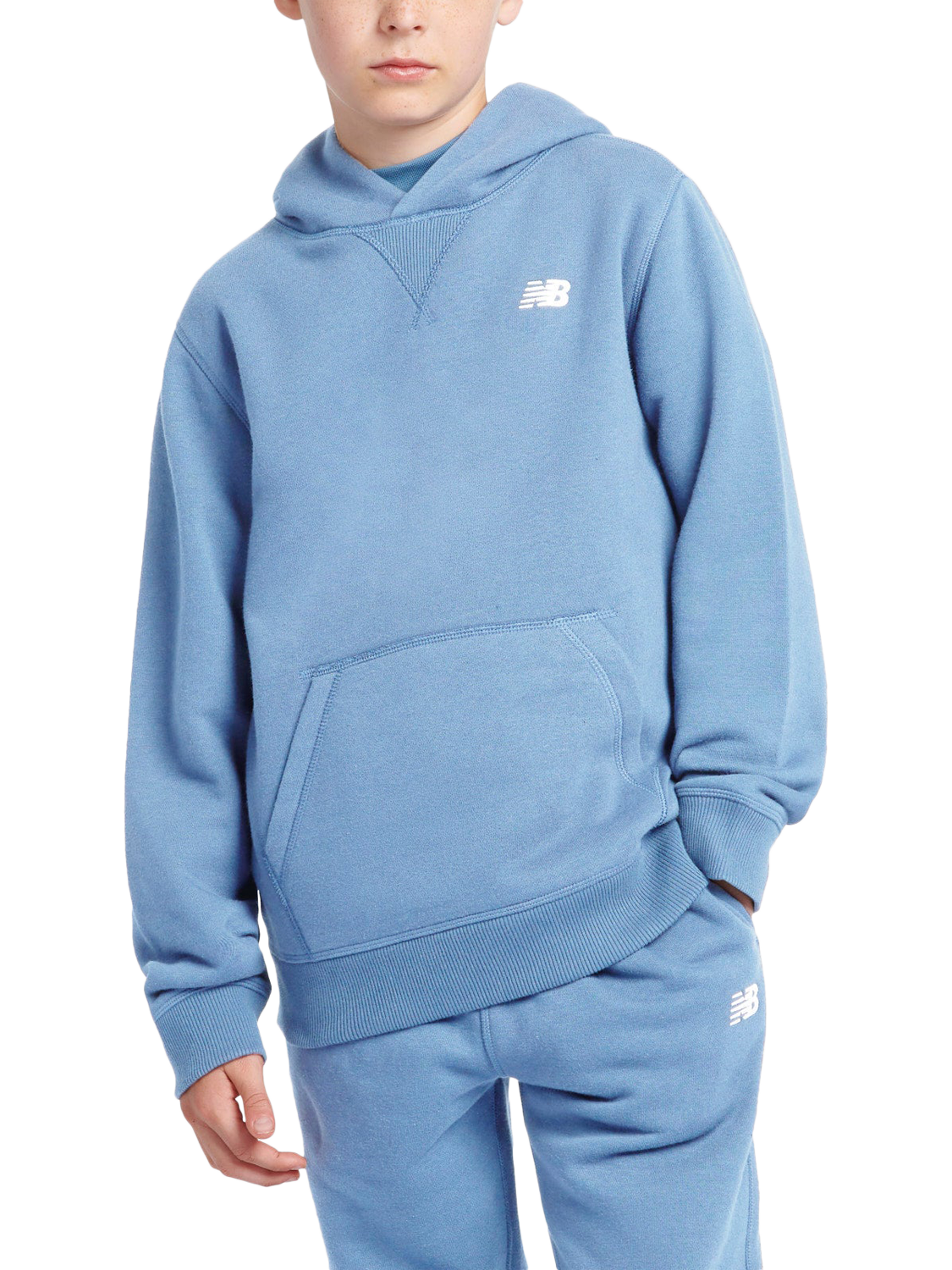 Product image 1 of 8, which shows New Balance Kids' Brush Back Small Logo Hoodie, Heron Blue, 7-8 years