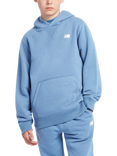 New Balance Kids' Brush Back Small Logo Hoodie, Heron Blue