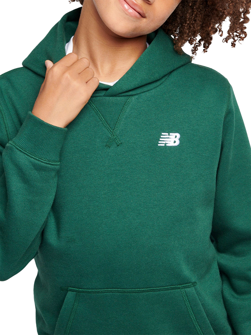 Product image 4 of 8, which shows New Balance Kids' Brush Back Small Logo Hoodie, Nightwatch Green, 7-8 years