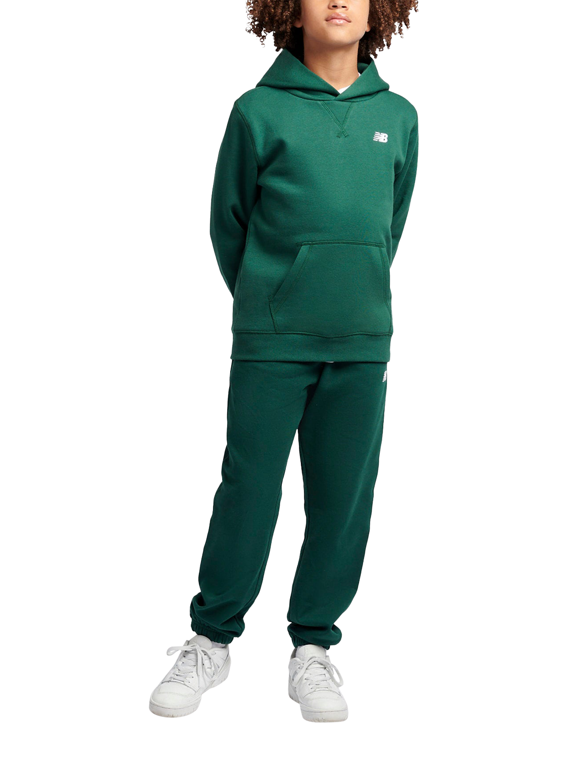 Product image 5 of 8, which shows New Balance Kids' Brush Back Small Logo Hoodie, Nightwatch Green, 7-8 years
