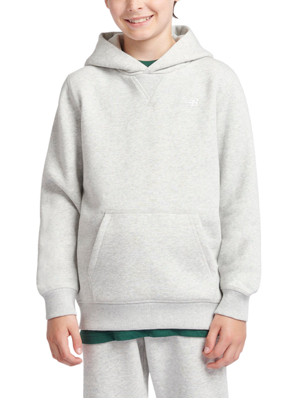 New Balance Kids' Brush Back Small Logo Hoodie, Ash Heather