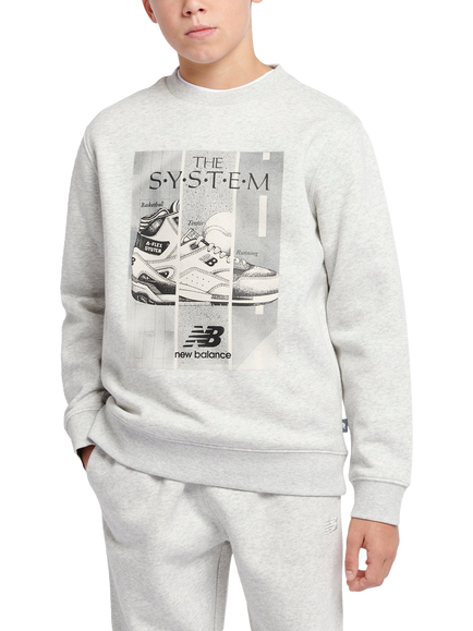 New Balance Kids' The System Crew Sweatshirt, Ash Heather, Ash Heather